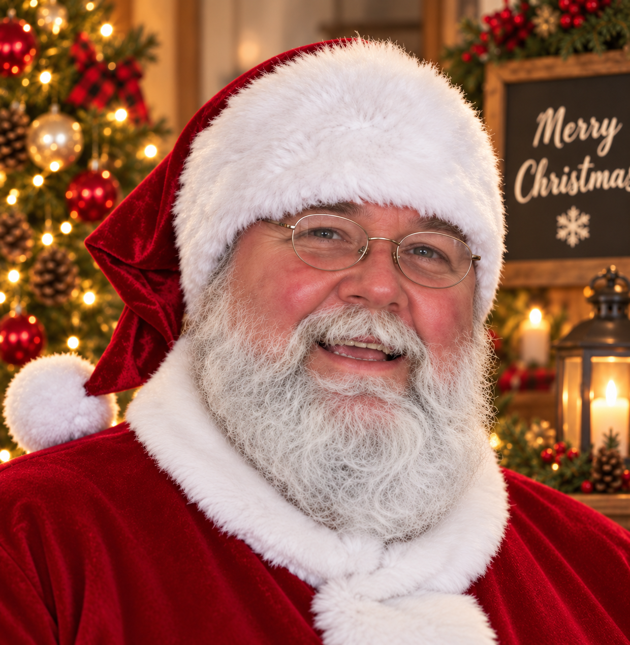 Santa Jeff smiling in a festive Christmas setting